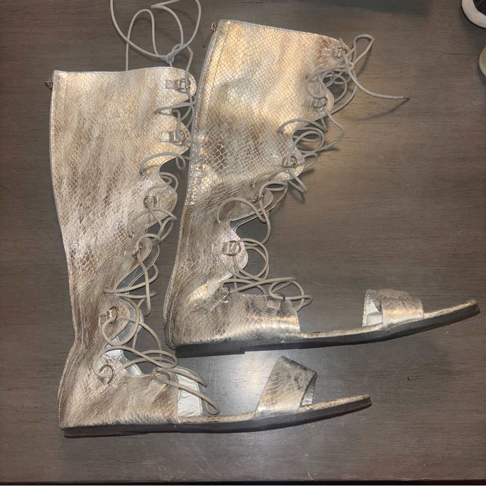 Ashley Stewart Shimmering Silver Lace-Up Sandals